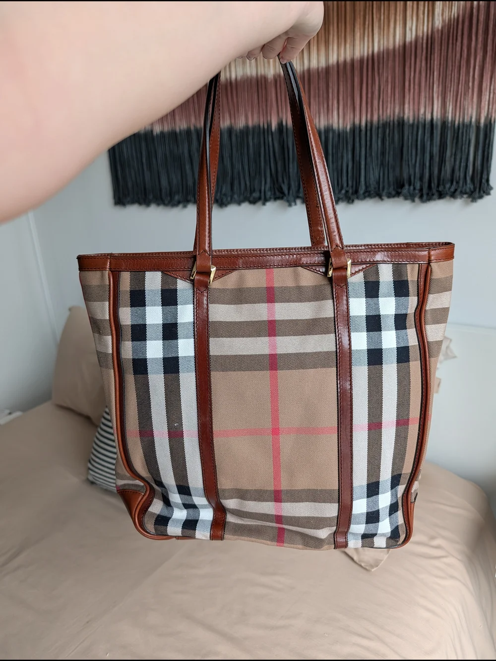 Burberry House Check Canvas & Brown Leather Tote Bag - Picture 9 of 15